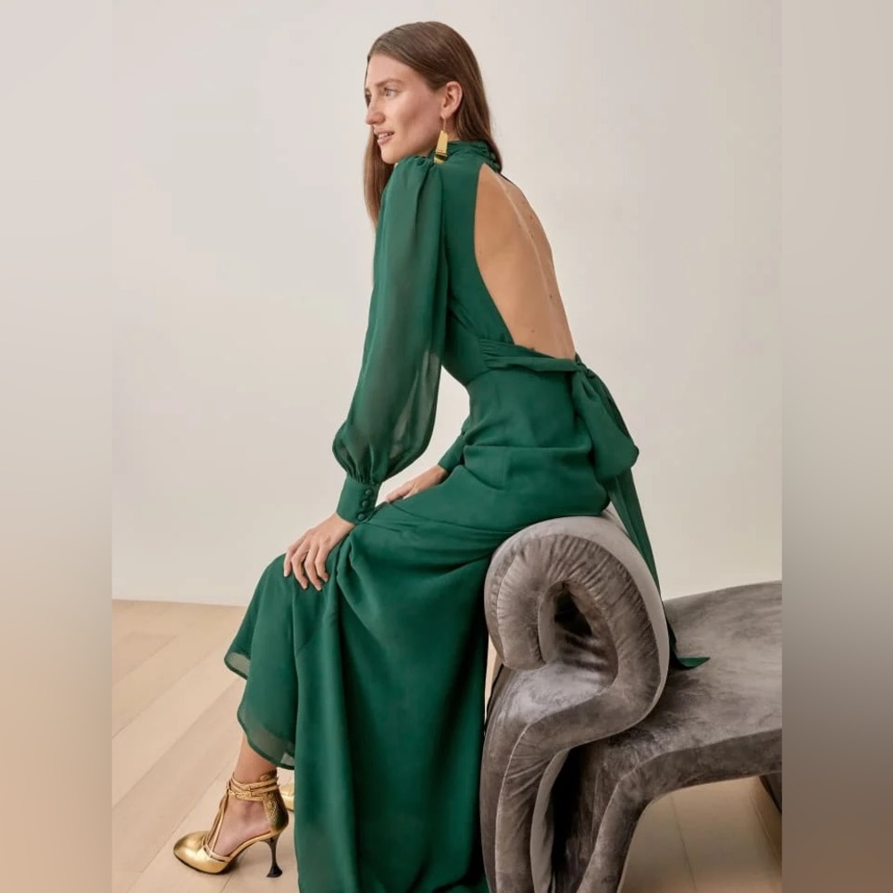 Reformation Dark Green Middleton Dress